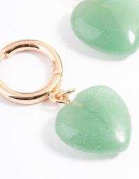 Gold Green Aventurine Heart Huggie Earrings - link has visual effect only