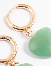 Gold Green Aventurine Heart Huggie Earrings - link has visual effect only