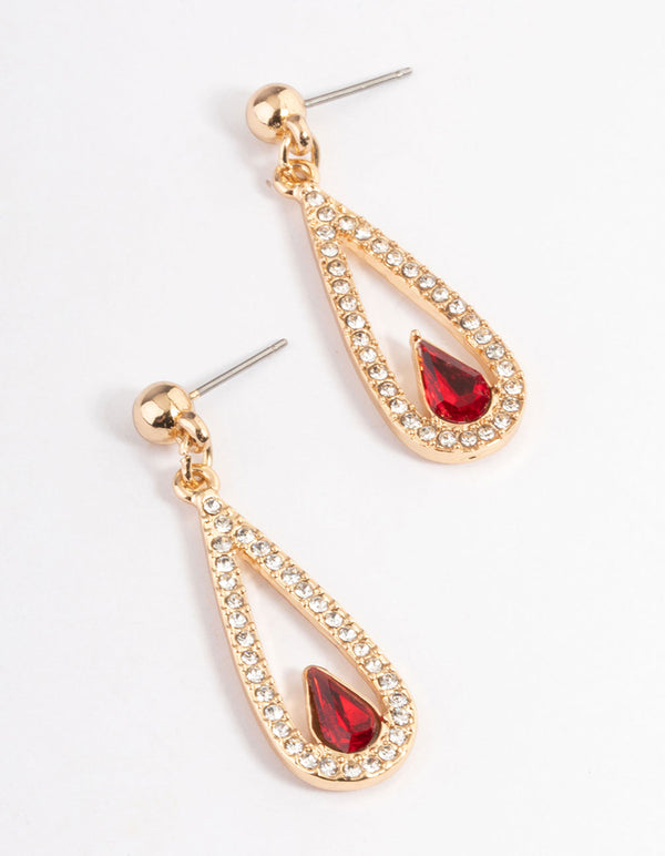Gold Long Open Diamante Pearl Drop Earrings
