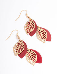 Maroon Double Leaf Cut Out Drop Earrings - link has visual effect only