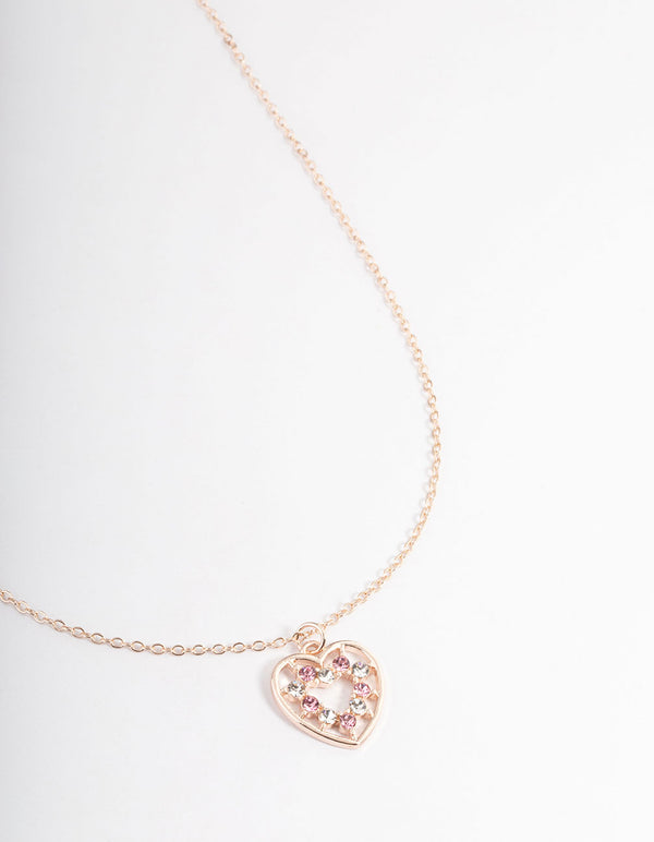 Rose Gold Multi Diamante Heart Necklace