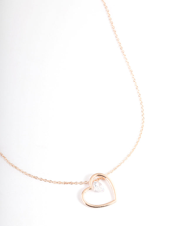 Gold Asymmetrical Heart Diamante Necklace