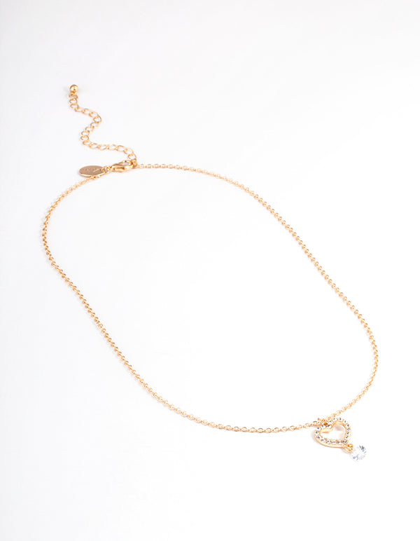 Gold Stone & Heart Drop Necklace Set