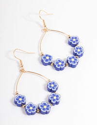 Blue Wire Flower & Bead Drop Earrings - link has visual effect only