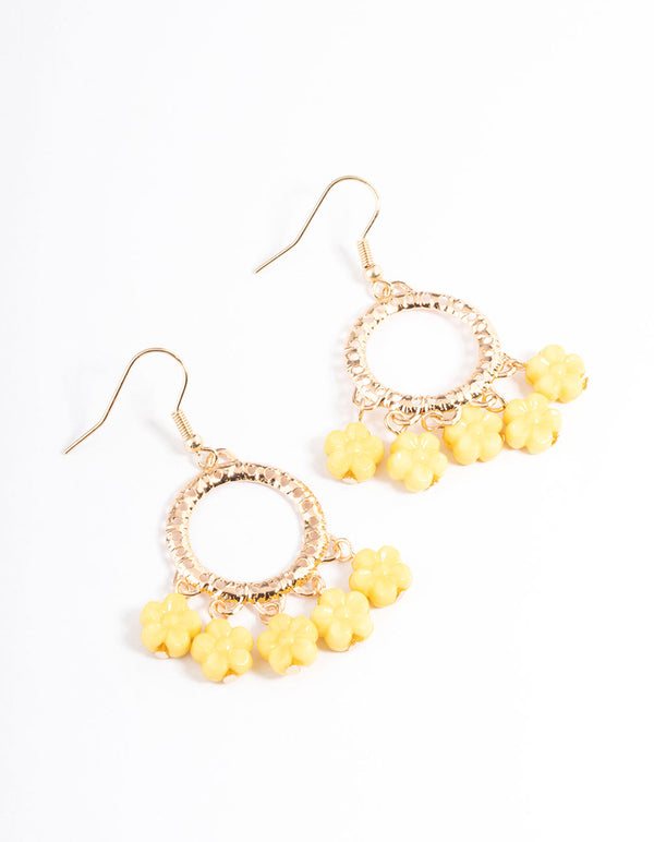 Yellow Textured Flower Drop Earrings