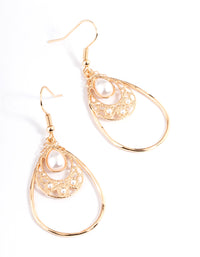 Gold Pretty Pearl Pear Drop Earrings - link has visual effect only
