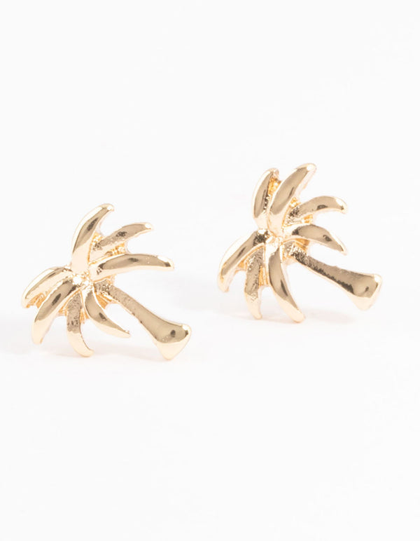Gold Palm Tree Stud Earrings