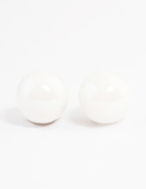 White Shiny Ball Stud Earrings