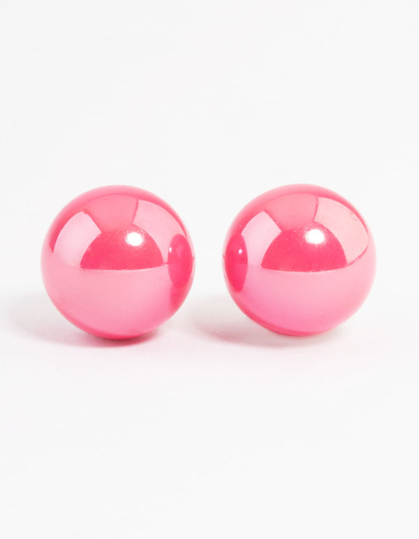 Pink Shiny Ball Stud Earrings