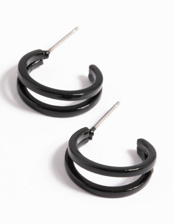 Black Double Huggie Hoop Earrings