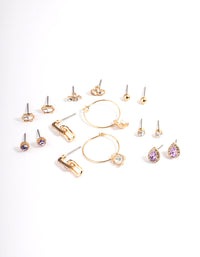 Gold Diamante Chain Link Earrings 8-Pack - link has visual effect only