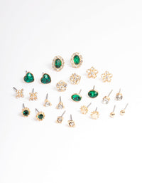 Gold Geometric Jewel Stud Earring 12-Pack - link has visual effect only