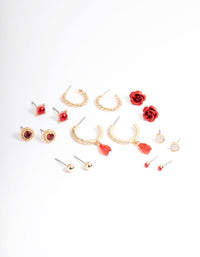 Gold Pretty Mixed Rose Earrings 8-Pack - link has visual effect only