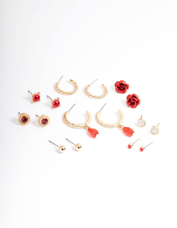 Gold Pretty Mixed Rose Earrings 8-Pack