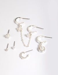 Silver Halo Pearl & Diamante Stack Earrings - link has visual effect only