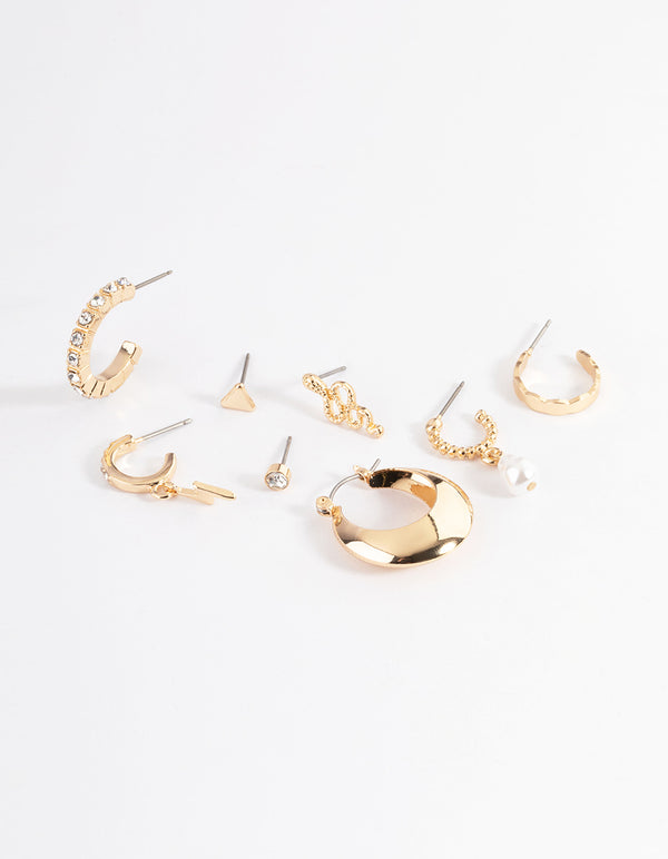 Gold Diamante Snake Bolt Stack Earrings