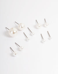 Rhodium Classic Pearl Stud Stack Earrings - link has visual effect only