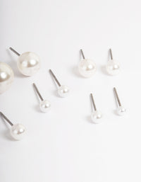 Rhodium Classic Pearl Stud Stack Earrings - link has visual effect only