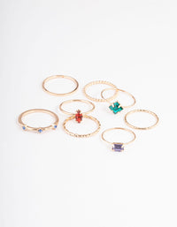 Gold Dainty Mixed Stone Stack Ring Pack - link has visual effect only