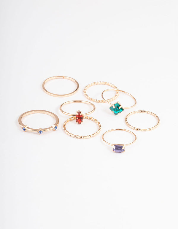 Gold Dainty Mixed Stone Stack Ring Pack