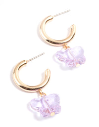 Gold Lilac Butterfly Charm Huggie Earrings - link has visual effect only