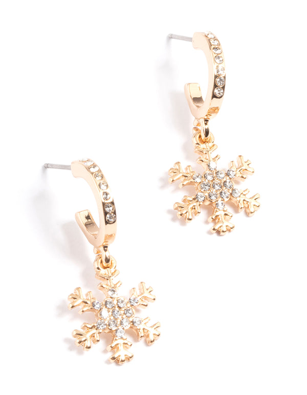 Gold Diamante Snowflake Hoop Earrings