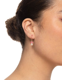 Pink Mini Mushroom Huggie Earrings - link has visual effect only