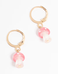 Pink Mini Mushroom Huggie Earrings - link has visual effect only