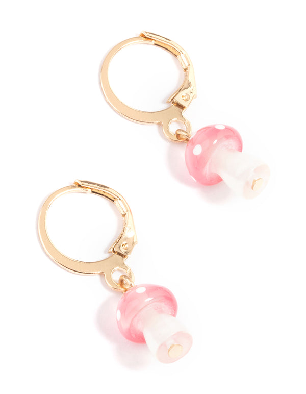 Pink Mini Mushroom Huggie Earrings