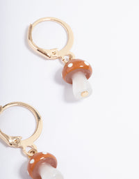 Brown Mini Mushroom Huggie Earrings - link has visual effect only