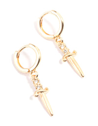 Gold Dagger Cross Huggie Earrings - link has visual effect only