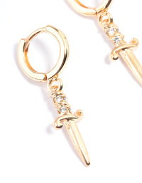 Gold Dagger Cross Huggie Earrings - link has visual effect only