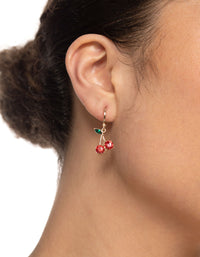 Gold Diamante Cherry Medium Huggie Earrings - link has visual effect only