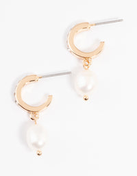 Gold Diamante & Freshwater Pearl Drop Huggie Earrings - link has visual effect only