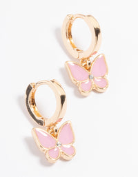 Gold Pink Enamel Butterfly Huggie Earrings - link has visual effect only