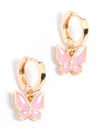 Gold Pink Enamel Butterfly Huggie Earrings - link has visual effect only