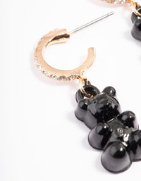 Gold Diamante Black Lolly Bear Earrings - link has visual effect only