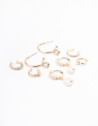 Gold Pearl Diamante Cuff & Hoop Earring Pack - link has visual effect only