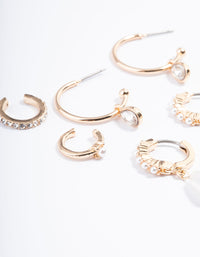 Gold Pearl Diamante Cuff & Hoop Earring Pack - link has visual effect only