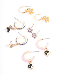Gold Pink Enamel Charm Earrings 4-Pack - link has visual effect only