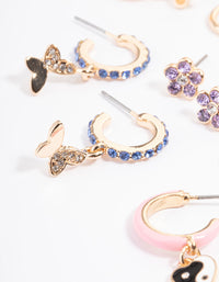 Gold Pink Enamel Charm Earrings 4-Pack - link has visual effect only