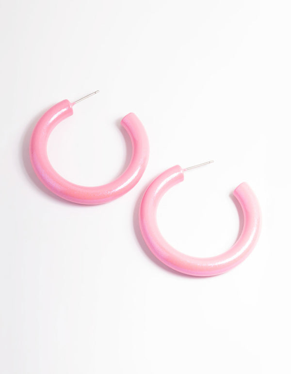Pink Shinny Hoop Earrings