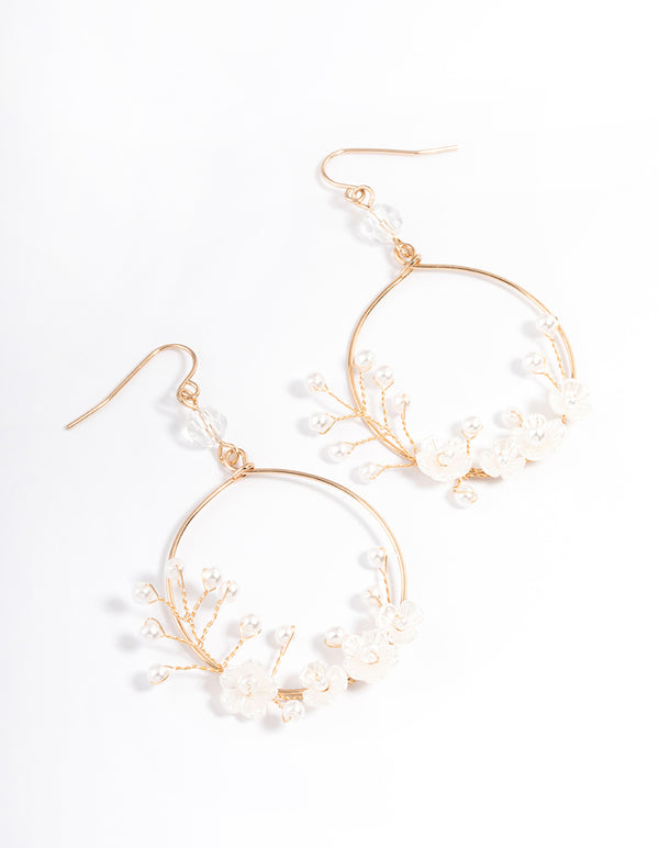 Gold Pearl Reef Flower Drop Earrings