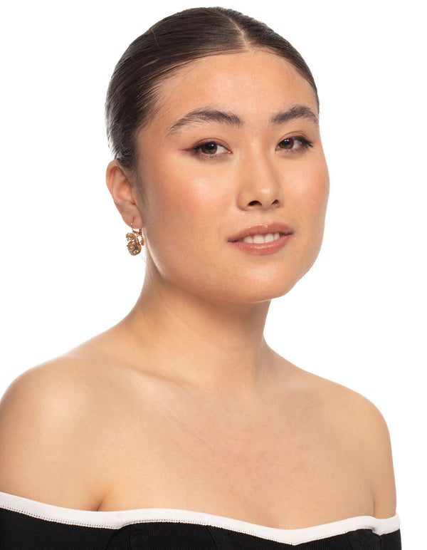 Gold Mixed Stone Cluster Huggie Hoop Earrings