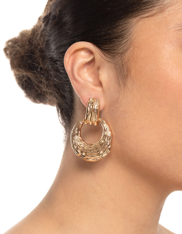 Gold Stamped Door Knocker Earrings
