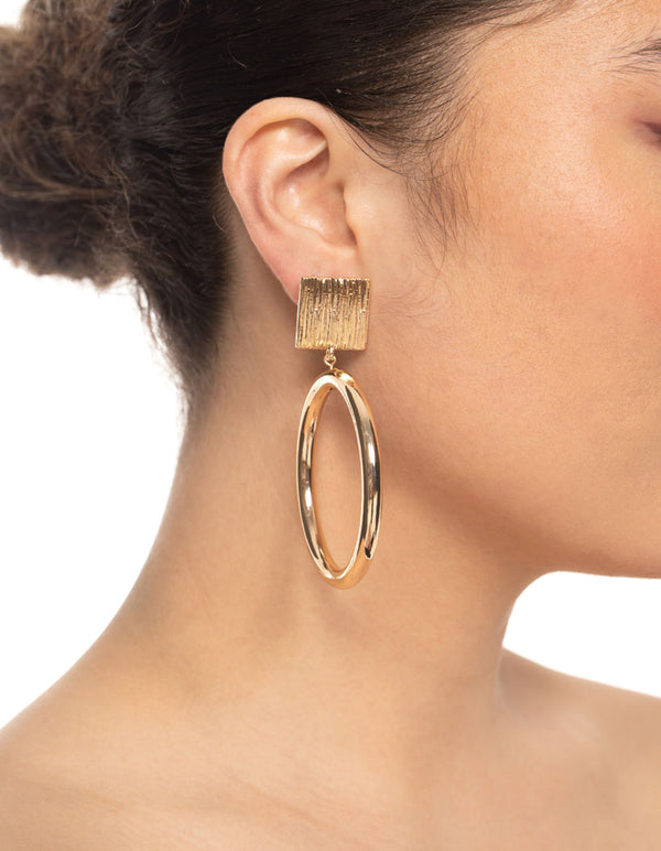 Gold Brushed Square Earrings