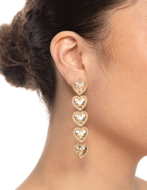 Gold Multi Heart Drop Earrings
