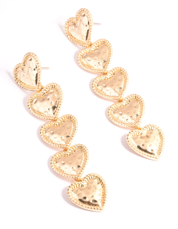 Gold Multi Heart Drop Earrings