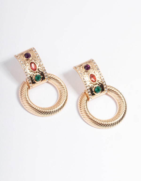 Gold Gem Door Knocker Earrings