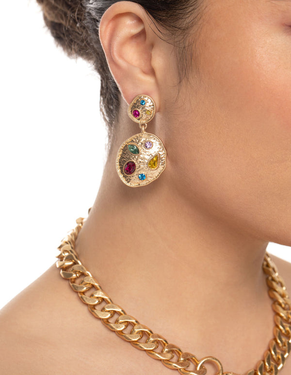 Gold Gem Stone Drop Earrings